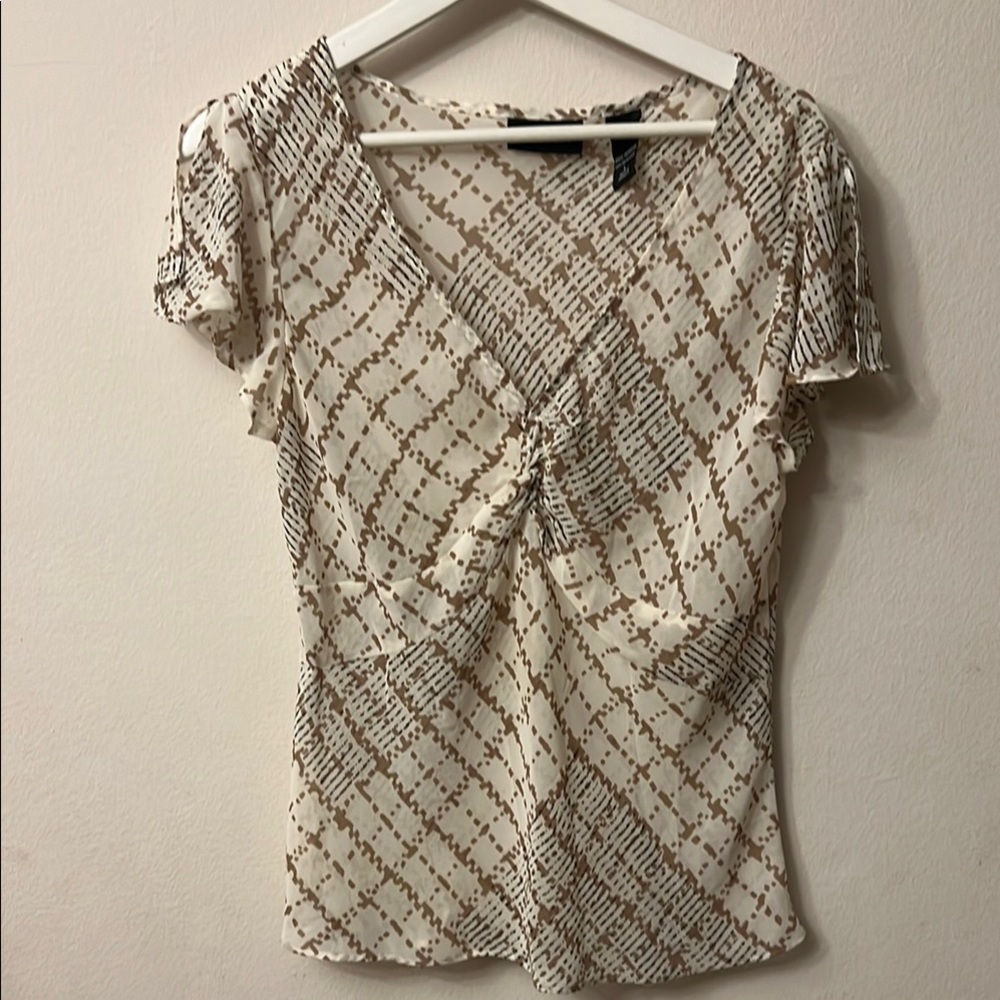 New York & Company Cream Fitted Blouse with Tie Front 331
